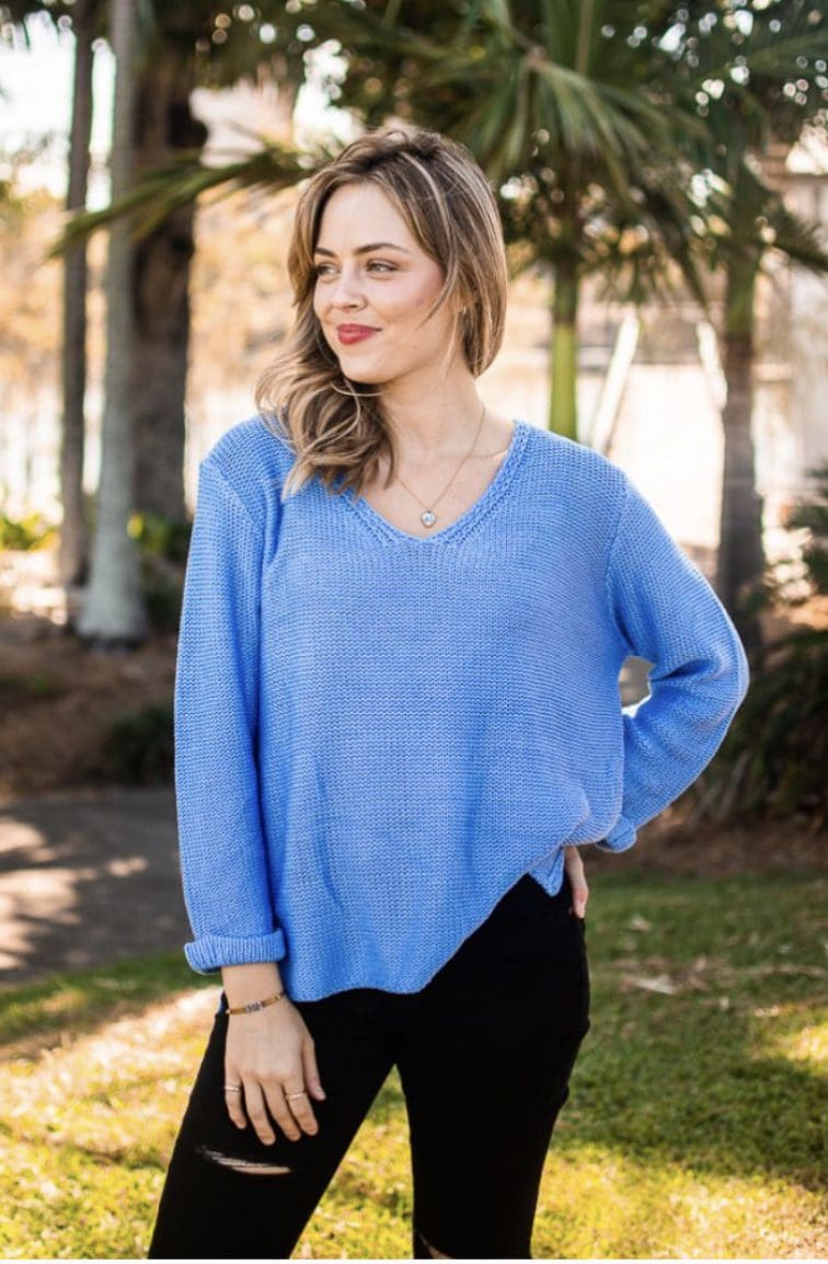 Valerie V Neck Knit - Cornflour Blue - Image 7