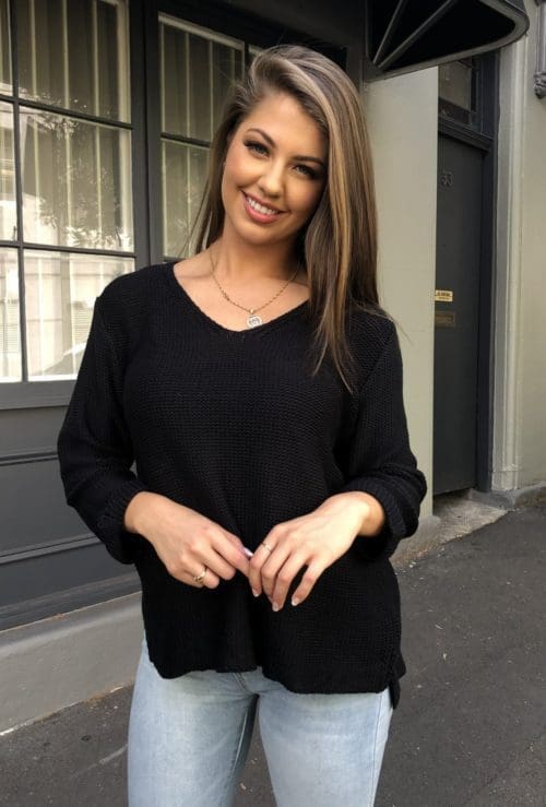 Valerie V Neck Knit Black