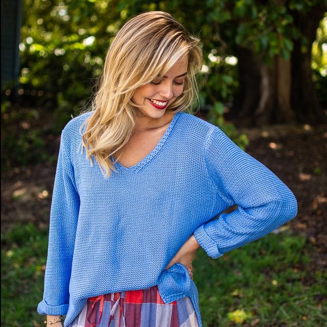 Valerie V Neck Knit - Cornflour Blue - Image 2