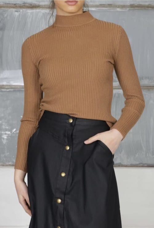 Ribbed Knit Skivvy - Tan
