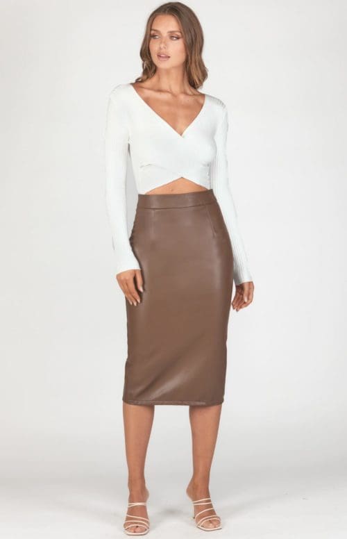 Faux Leather Skirt - Chocolate