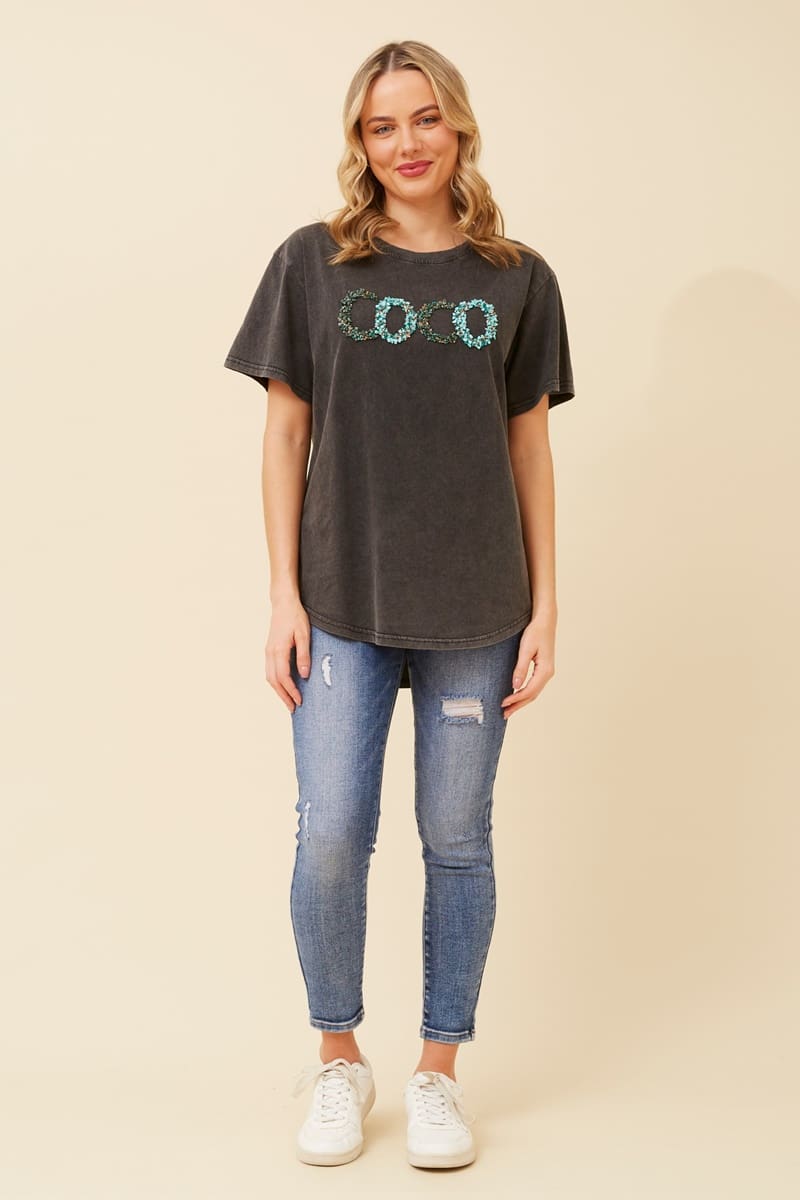 Coco Embellished Tee - Charcoal - Image 2