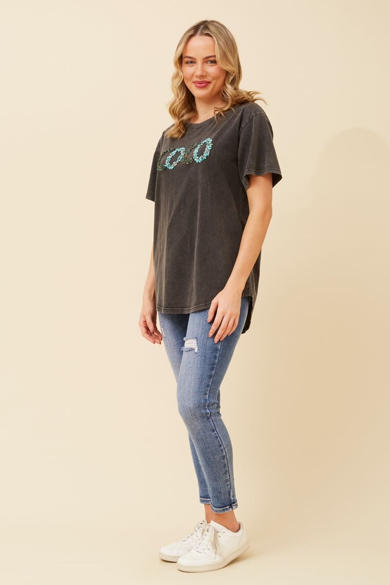 Coco Embellished Tee - Charcoal - Image 3