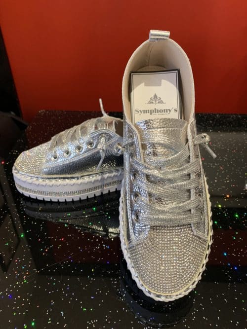 Metallic Silver Leather Sneakers