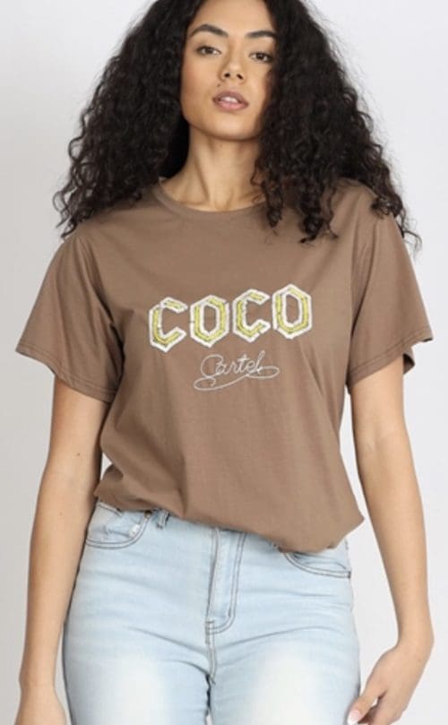 Sequin Coco Tee - Mocha