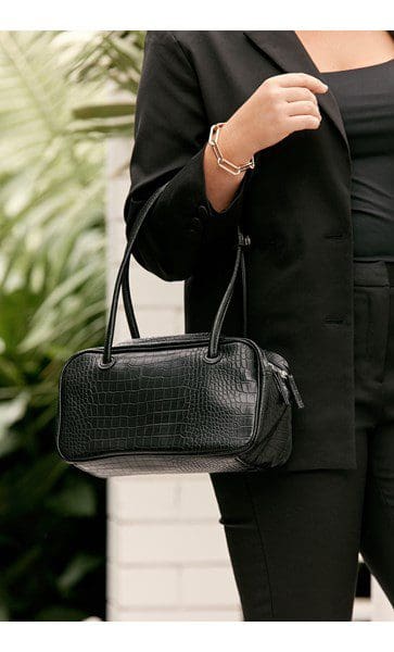 Faux Croc Handbag - Black