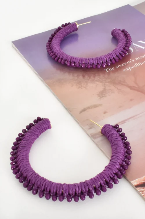 Bead Hoop Earrings - Purple