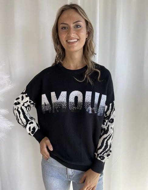 Amour Sequin Sweater - Black