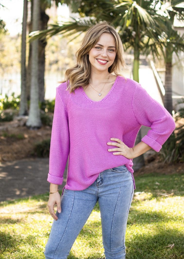 Valerie V Neck - Raspberry
