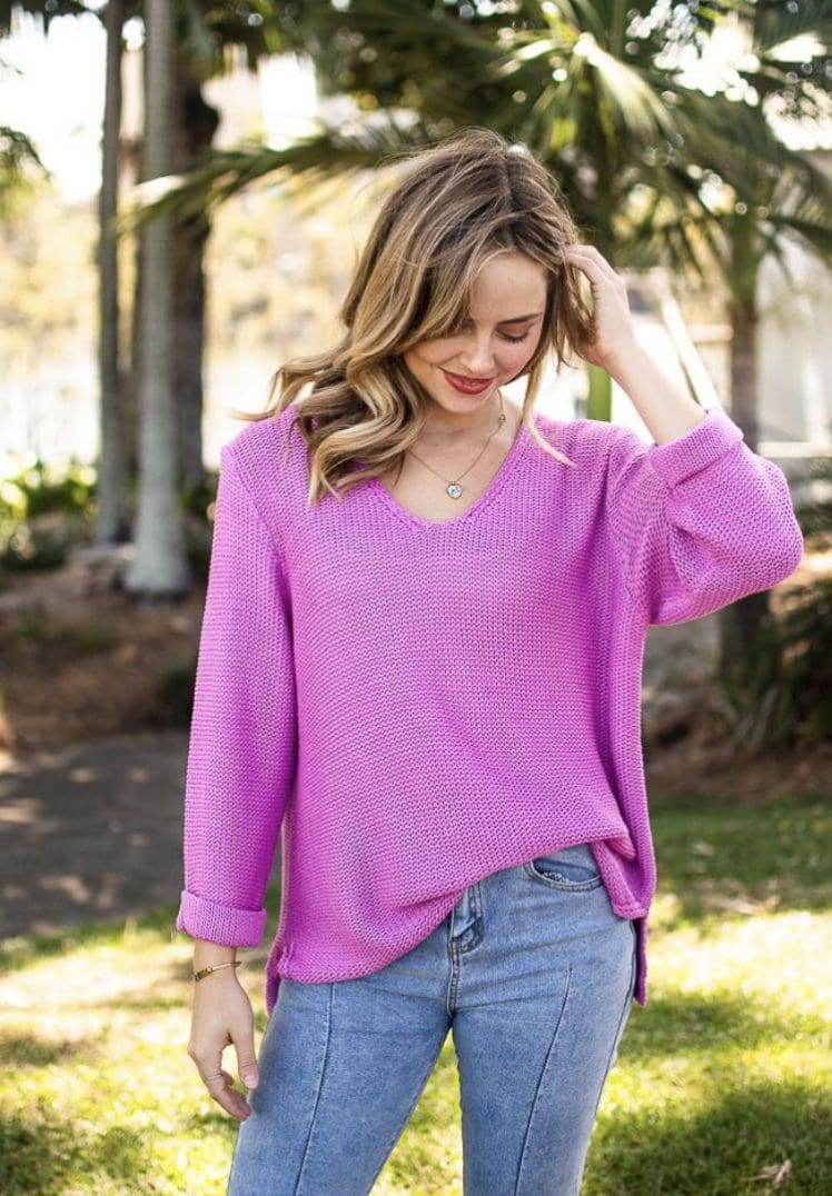 Valerie V Neck - Raspberry - Image 2
