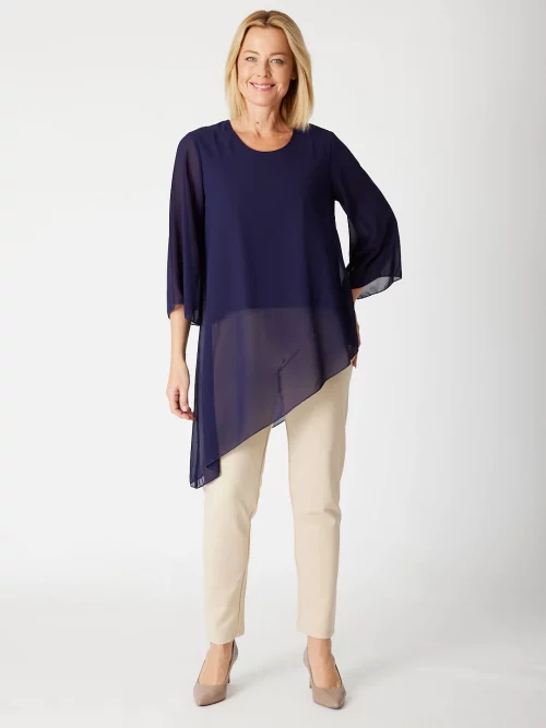 Chiffon Asymmetrical Top - Navy