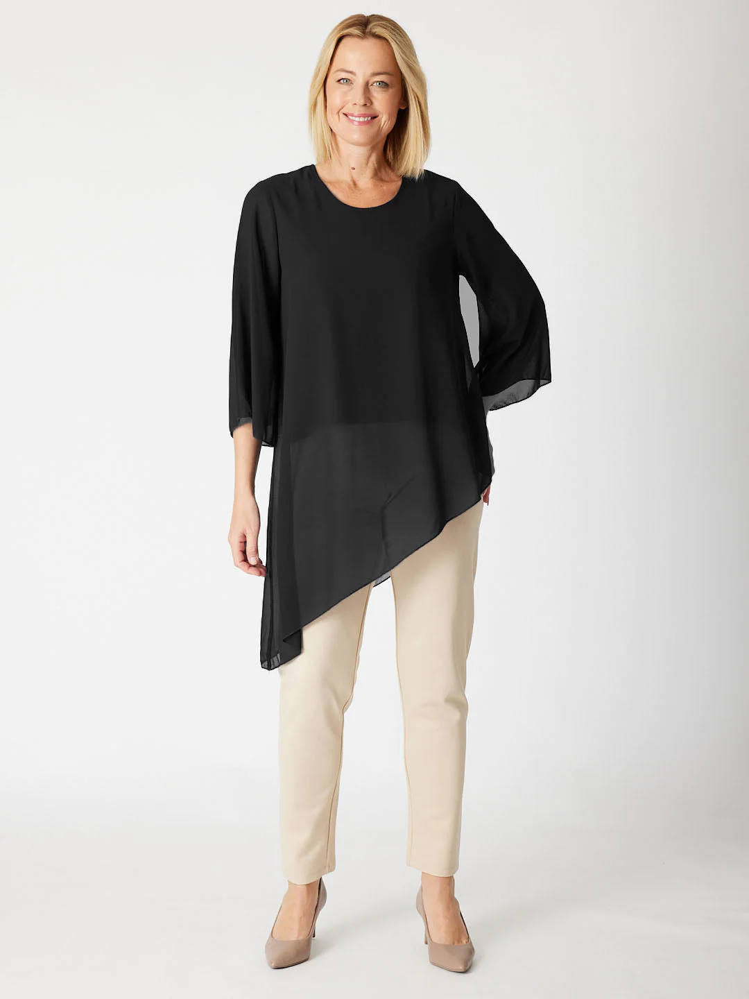 Chiffon Asymmetrical Top – Black