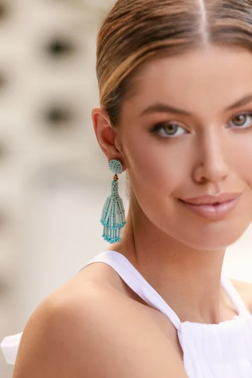 Beaded Tassel Earrings - Turquoise
