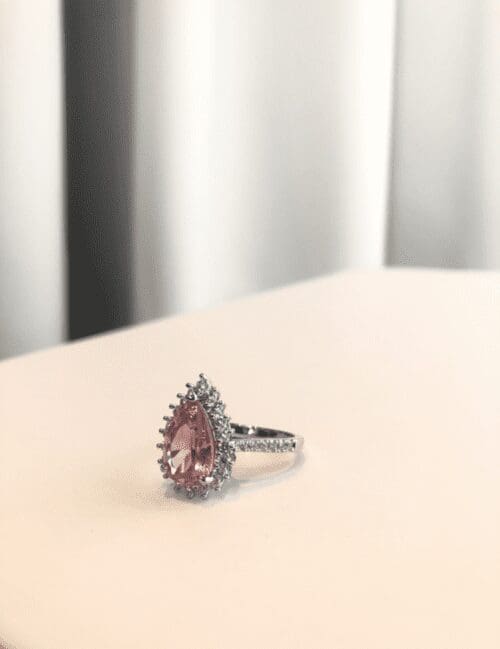 Pink Teardrop Crystal Ring