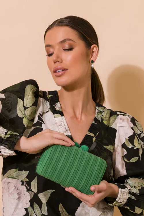 Everleigh Pleat Clutch - Green
