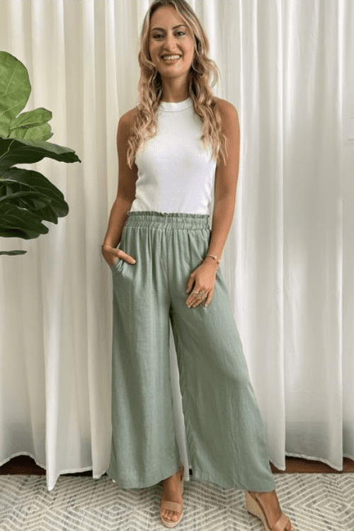 Alexa Linen Pants - Sage