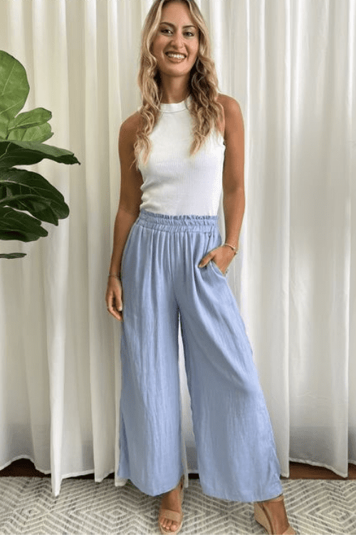 Alexa Linen Pants - Blue