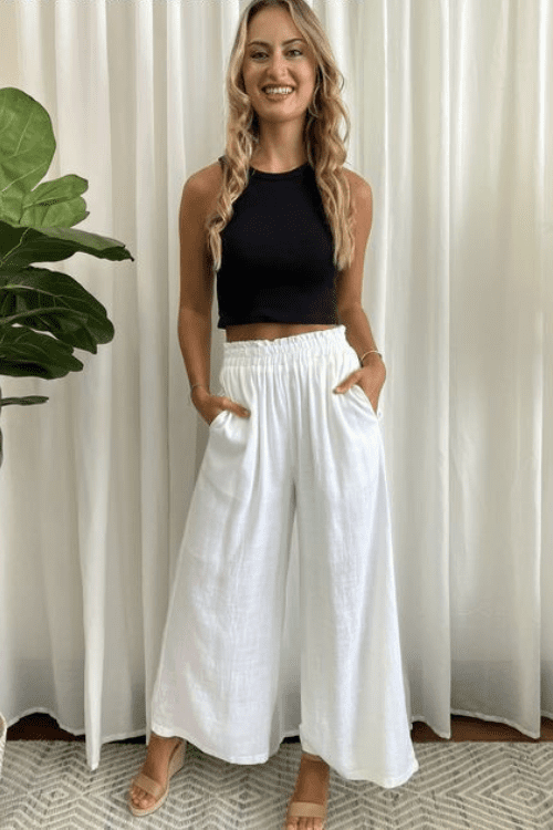Alexa Linen Pants - White