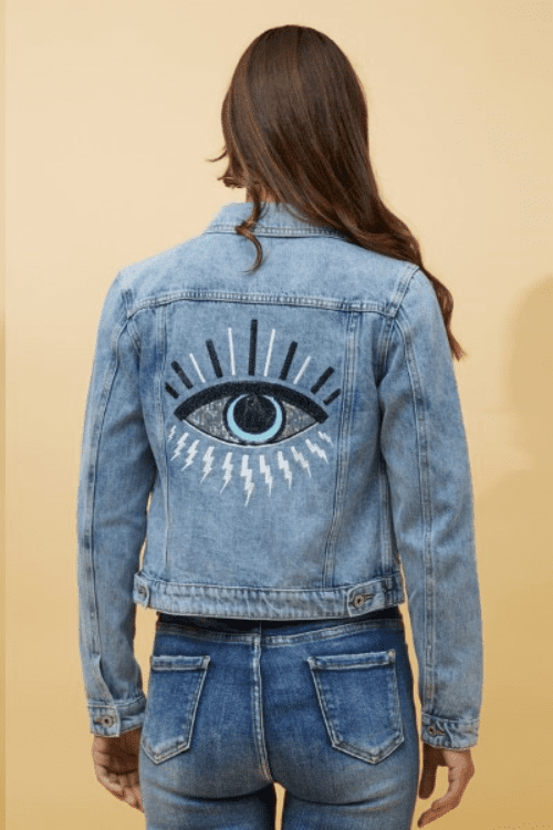 Sequin Evil Eye Denim Jacket | Symphony’s On Argyle