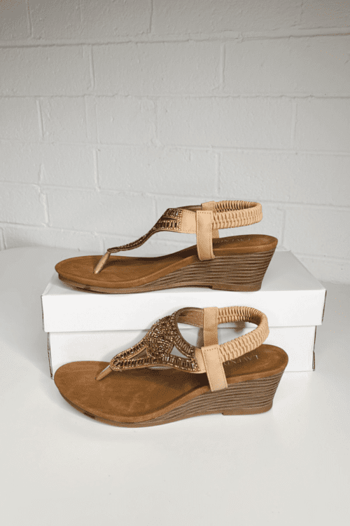 Sienna Wedge Sandal - Caramel - Image 4