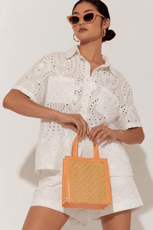Lyla Mini Woven Tote - Orange - Image 2