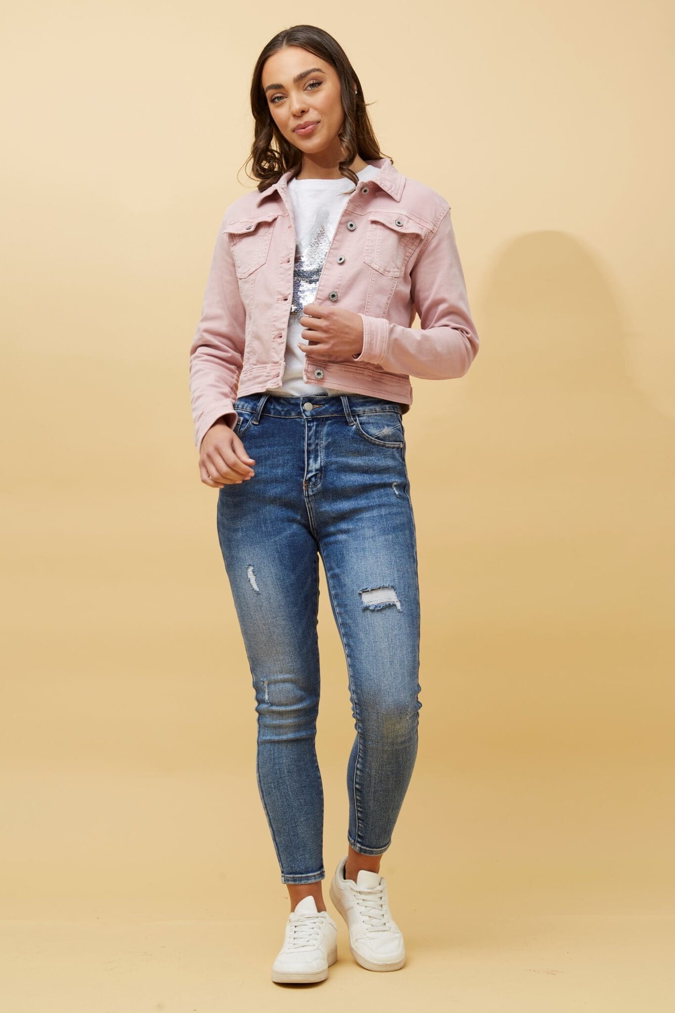 Sequin Wing Denim Jacket - Pink - Image 2