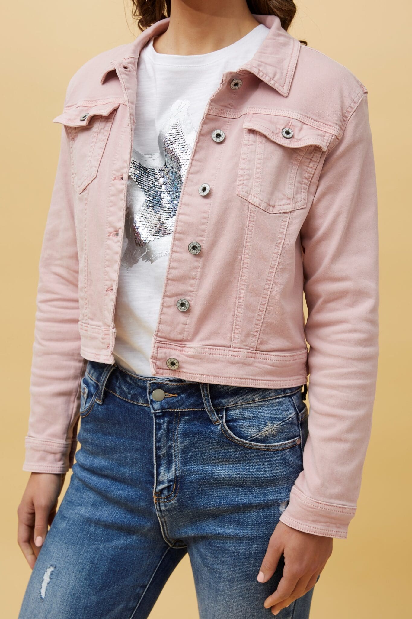 Sequin Wing Denim Jacket - Pink - Image 5
