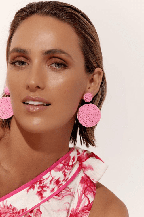Circle Drop Sequin Earrings - Pink