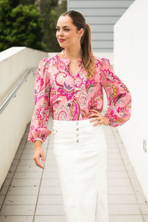 Hailey Paisley Blouse - Pink