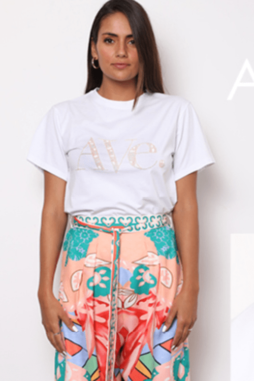 Ave Beaded Tee - White/Peach