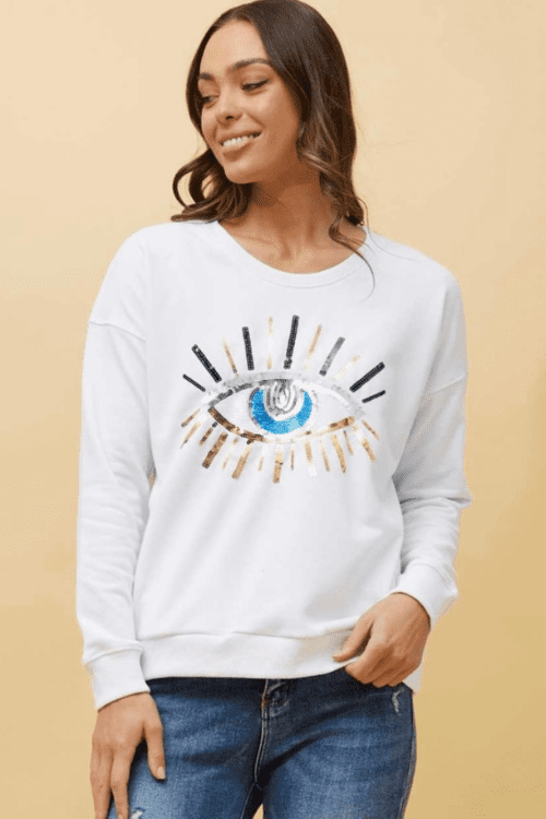 Evil Eye Sweatshirt - White