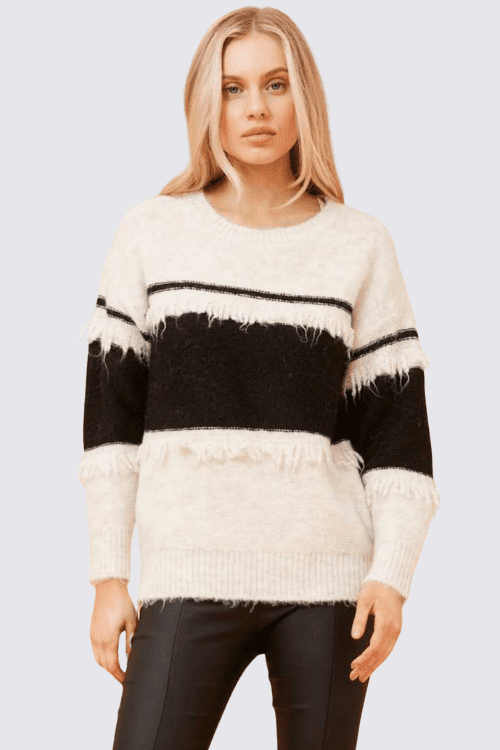 Ava Fringe Knit - Black/Cream