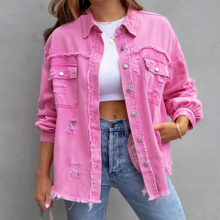 Womens denim jacket pink new arrivals