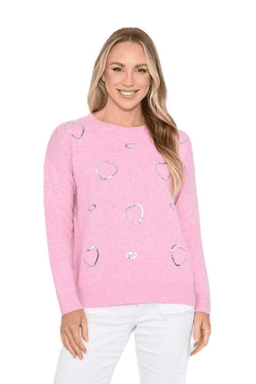 Candy Sequin Heart Knit - Pink
