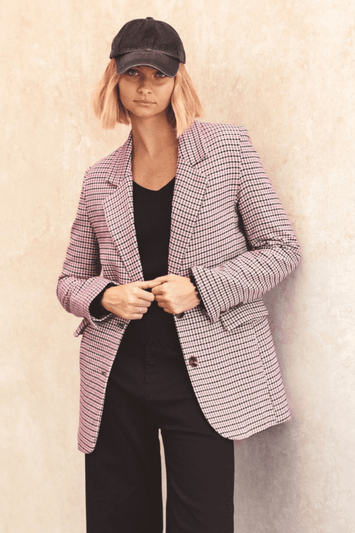 Pink Houndstooth Blazer