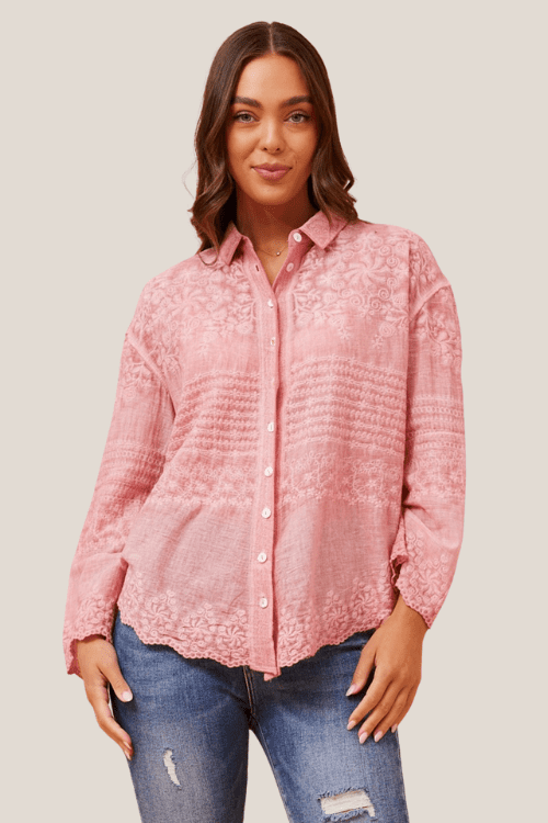 Dara Embroidered Shirt - Pink