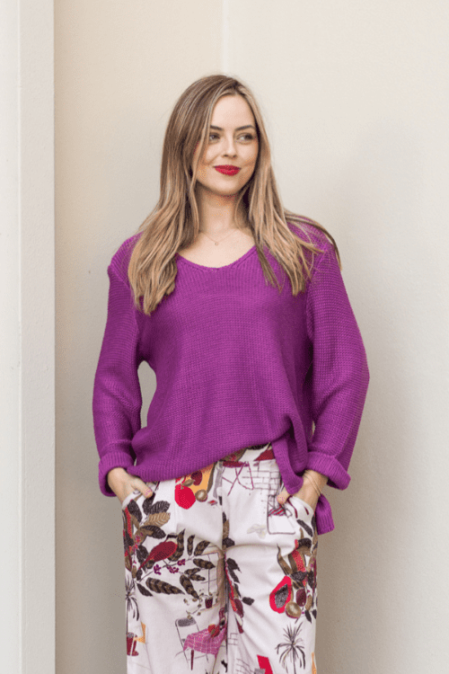 Valerie V Neck Knit - Magenta
