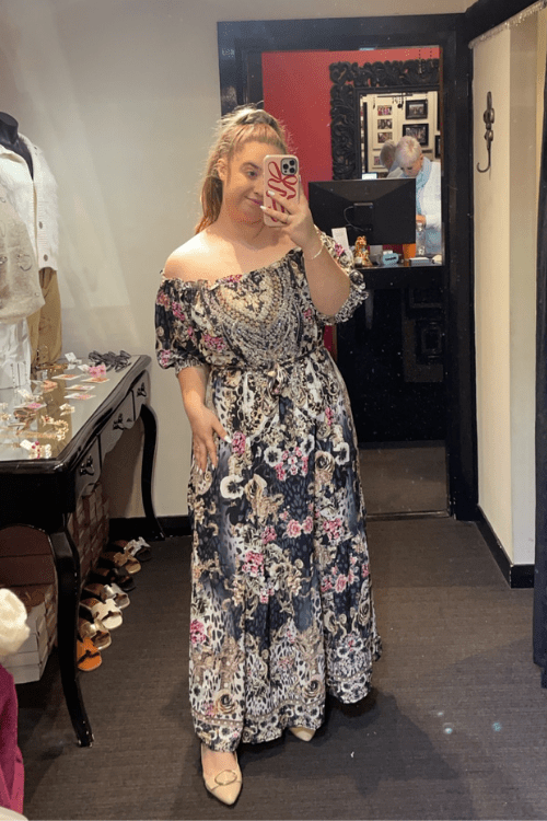 Luxe Leopard Crystal Off-Shoulder Maxi