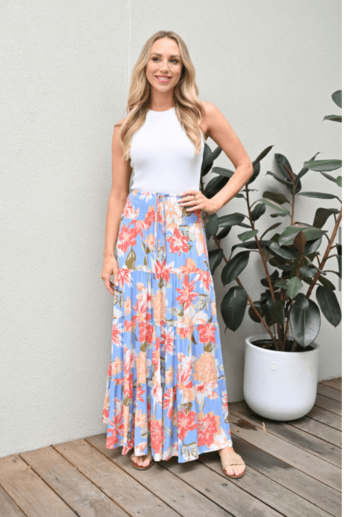 Taryn Maxi Skirt - Blue Floral