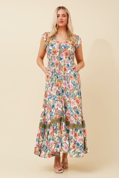 Morocco Floral Dress - Khaki - Image 5
