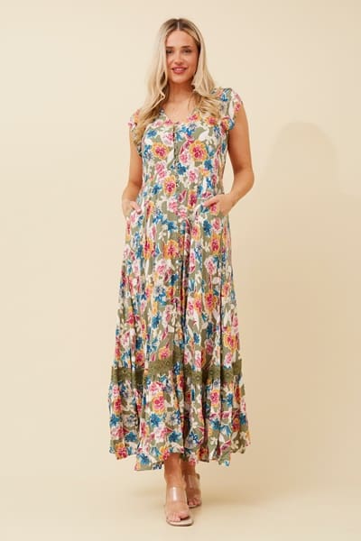 Morocco Floral Dress - Khaki - Image 4