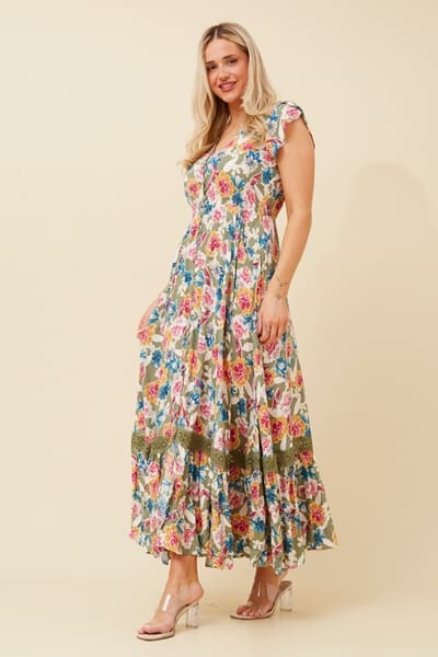 Morocco Floral Dress - Khaki - Image 3