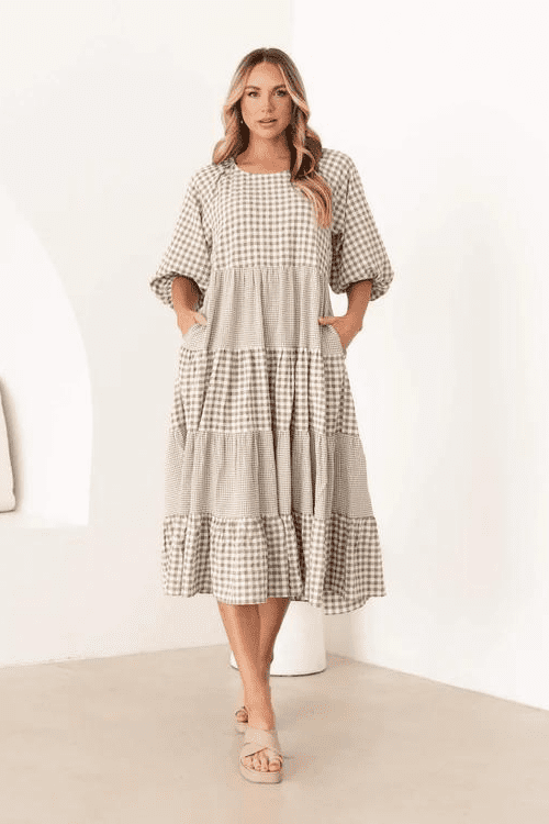 Amelia Gingham Maxi - Beige