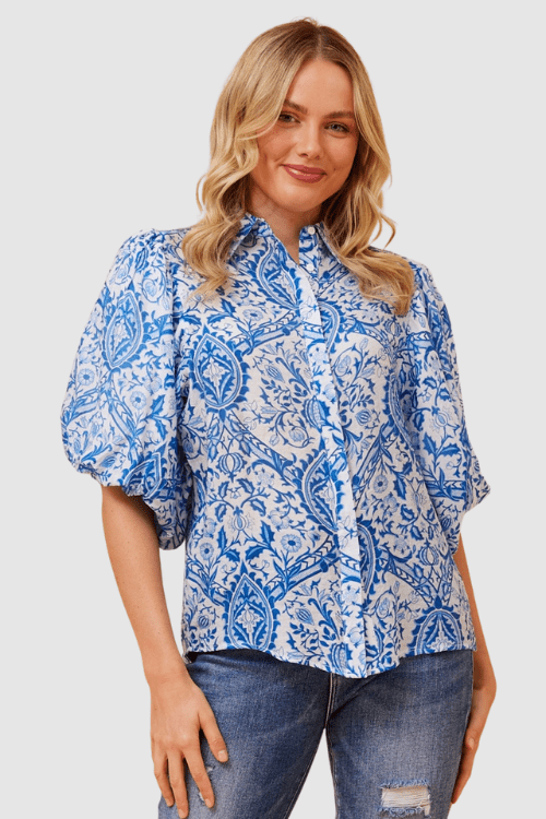 Terri Puff Blouse - Boho Blue