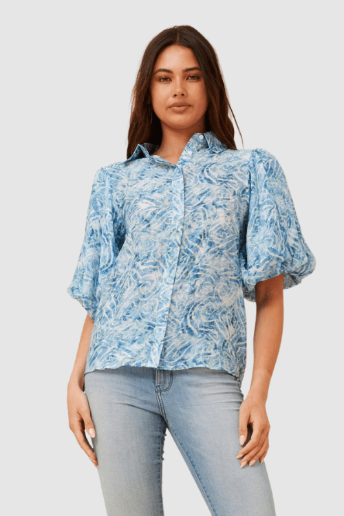 Terri Puff Blouse - Ocean