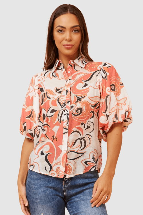 Terri Puff Blouse - Boho Flame