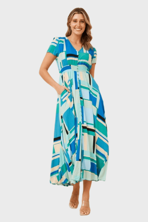 Megan Abstract Dress - Blue