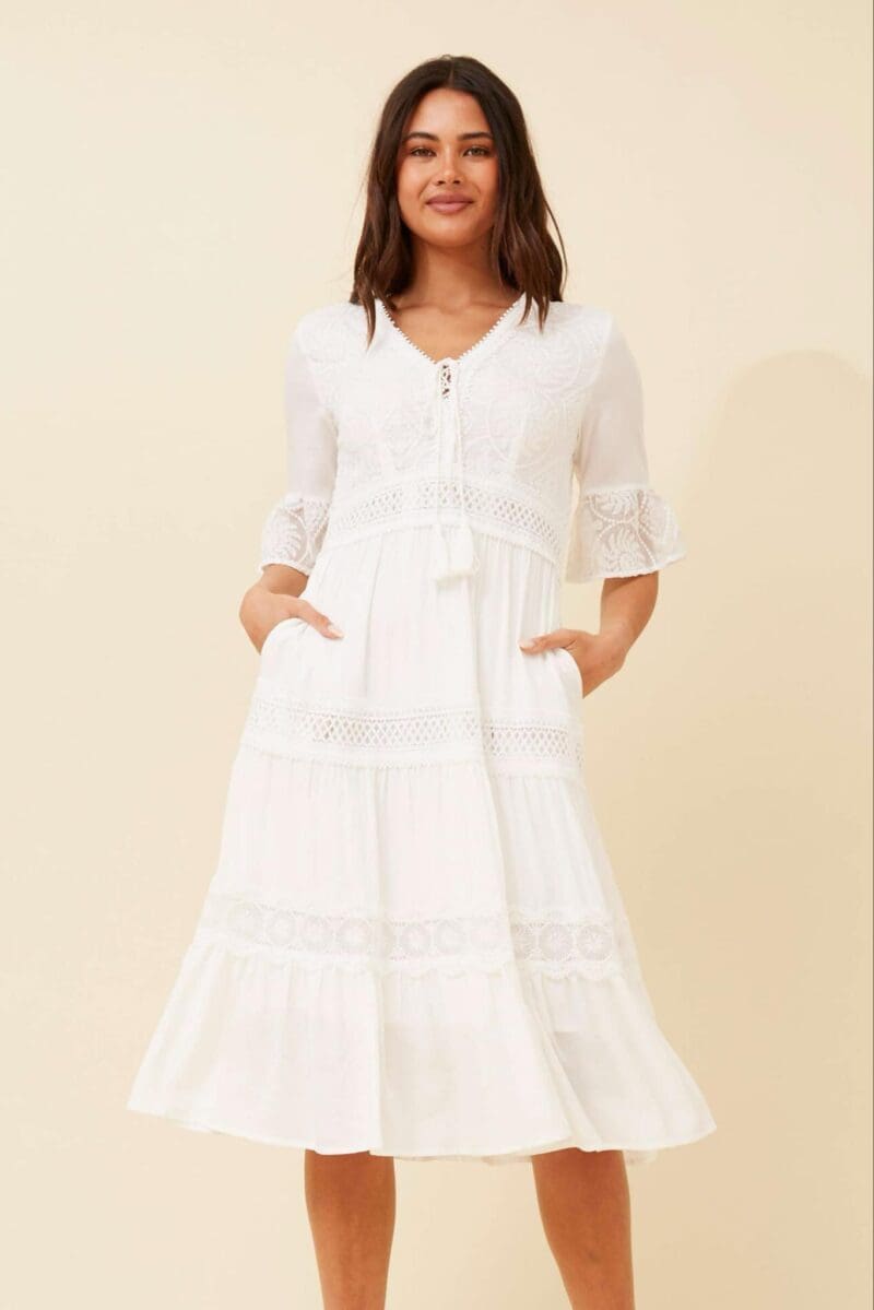 Viya lace Midi Dress - White - Image 3