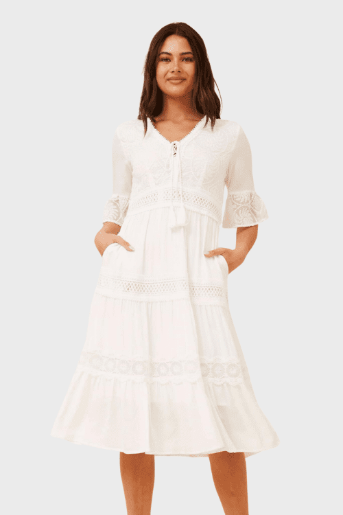 Viya lace Midi Dress - White