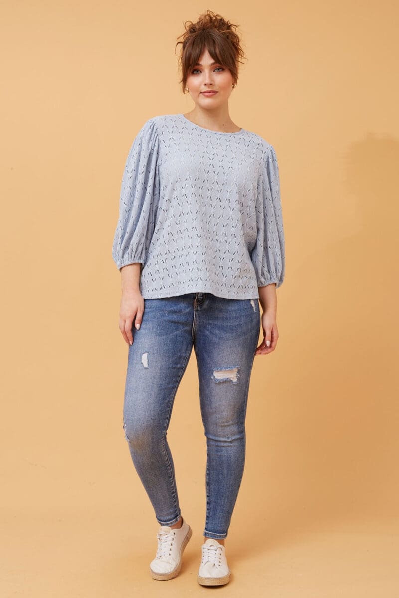 Broderie Anglaise Blouse - Blue - Image 2